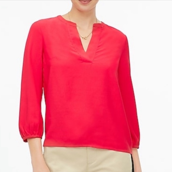 J. Crew Women Blouse Open V-neck Top Crepe Pink Size Small - Picture 2 of 12